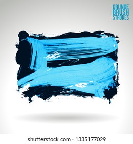 Blue brush stroke and texture. Grunge vector abstract hand - painted element. Underline and border design.