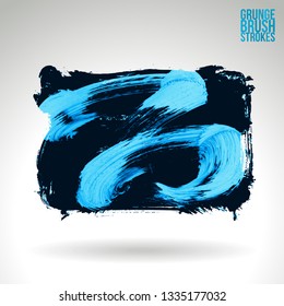 Blue brush stroke and texture. Grunge vector abstract hand - painted element. Underline and border design.