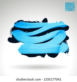 Blue brush stroke and texture. Grunge vector abstract hand - painted element. Underline and border design.