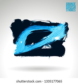 Blue brush stroke and texture. Grunge vector abstract hand - painted element. Underline and border design.