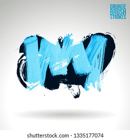 Blue brush stroke and texture. Grunge vector abstract hand - painted element. Underline and border design.