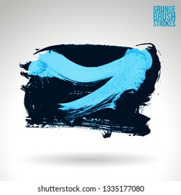 Blue brush stroke and texture. Grunge vector abstract hand - painted element. Underline and border design.