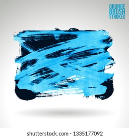 Blue brush stroke and texture. Grunge vector abstract hand - painted element. Underline and border design.