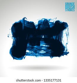 Blue brush stroke and texture. Grunge vector abstract hand - painted element. Underline and border design.