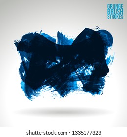 Blue brush stroke and texture. Grunge vector abstract hand - painted element. Underline and border design.