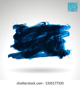Blue brush stroke and texture. Grunge vector abstract hand - painted element. Underline and border design.