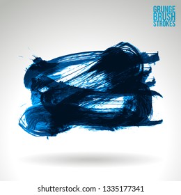 Blue brush stroke and texture. Grunge vector abstract hand - painted element. Underline and border design.