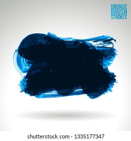 Blue brush stroke and texture. Grunge vector abstract hand - painted element. Underline and border design.