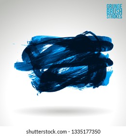 Blue brush stroke and texture. Grunge vector abstract hand - painted element. Underline and border design.