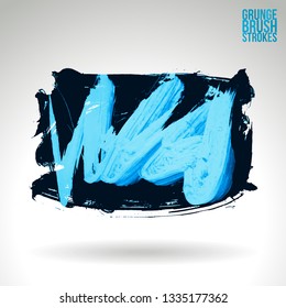 Blue brush stroke and texture. Grunge vector abstract hand - painted element. Underline and border design.
