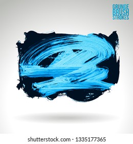 Blue brush stroke and texture. Grunge vector abstract hand - painted element. Underline and border design.
