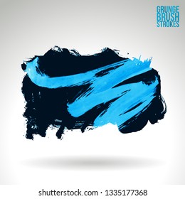 Blue brush stroke and texture. Grunge vector abstract hand - painted element. Underline and border design.