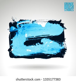 Blue brush stroke and texture. Grunge vector abstract hand - painted element. Underline and border design.