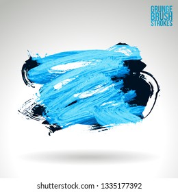 Blue brush stroke and texture. Grunge vector abstract hand - painted element. Underline and border design.
