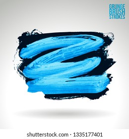 Blue brush stroke and texture. Grunge vector abstract hand - painted element. Underline and border design.