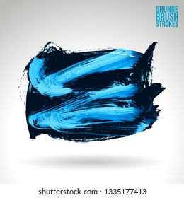 Blue brush stroke and texture. Grunge vector abstract hand - painted element. Underline and border design.