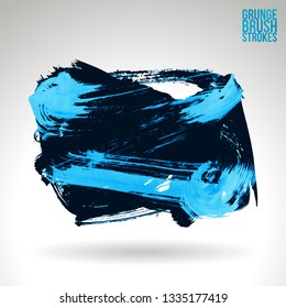Blue brush stroke and texture. Grunge vector abstract hand - painted element. Underline and border design.