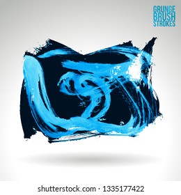 Blue brush stroke and texture. Grunge vector abstract hand - painted element. Underline and border design.