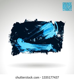Blue brush stroke and texture. Grunge vector abstract hand - painted element. Underline and border design.