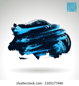 Blue brush stroke and texture. Grunge vector abstract hand - painted element. Underline and border design.