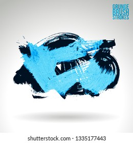 Blue brush stroke and texture. Grunge vector abstract hand - painted element. Underline and border design.