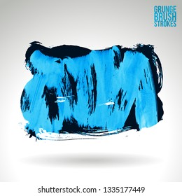 Blue brush stroke and texture. Grunge vector abstract hand - painted element. Underline and border design.