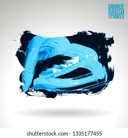 Blue brush stroke and texture. Grunge vector abstract hand - painted element. Underline and border design.