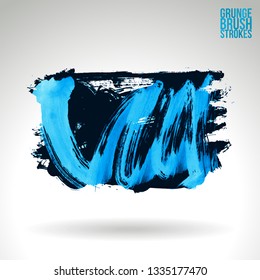 Blue brush stroke and texture. Grunge vector abstract hand - painted element. Underline and border design.