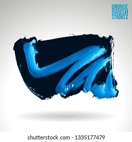 Blue brush stroke and texture. Grunge vector abstract hand - painted element. Underline and border design.