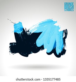 Blue brush stroke and texture. Grunge vector abstract hand - painted element. Underline and border design.