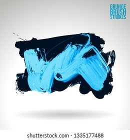 Blue brush stroke and texture. Grunge vector abstract hand - painted element. Underline and border design.