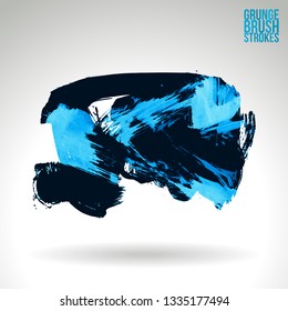 Blue brush stroke and texture. Grunge vector abstract hand - painted element. Underline and border design.
