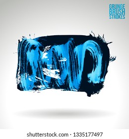Blue brush stroke and texture. Grunge vector abstract hand - painted element. Underline and border design.