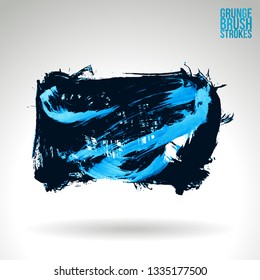 Blue brush stroke and texture. Grunge vector abstract hand - painted element. Underline and border design.