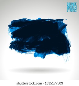 Blue brush stroke and texture. Grunge vector abstract hand - painted element. Underline and border design.