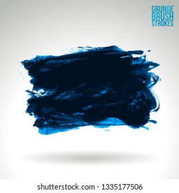 Blue brush stroke and texture. Grunge vector abstract hand - painted element. Underline and border design.