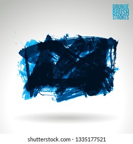 Blue brush stroke and texture. Grunge vector abstract hand - painted element. Underline and border design.