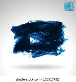 Blue brush stroke and texture. Grunge vector abstract hand - painted element. Underline and border design.