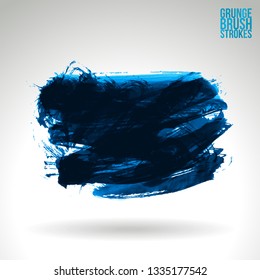 Blue brush stroke and texture. Grunge vector abstract hand - painted element. Underline and border design.