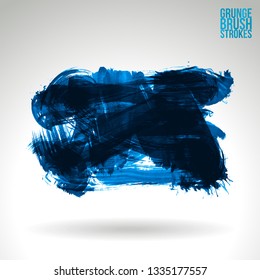 Blue brush stroke and texture. Grunge vector abstract hand - painted element. Underline and border design.