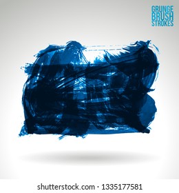 Blue brush stroke and texture. Grunge vector abstract hand - painted element. Underline and border design.