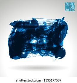 Blue brush stroke and texture. Grunge vector abstract hand - painted element. Underline and border design.