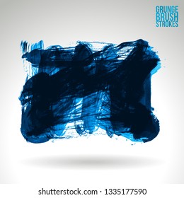 Blue brush stroke and texture. Grunge vector abstract hand - painted element. Underline and border design.