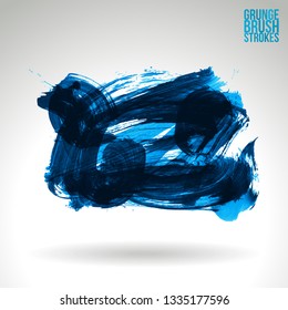 Blue brush stroke and texture. Grunge vector abstract hand - painted element. Underline and border design.