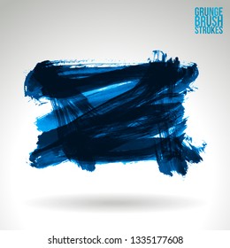 Blue brush stroke and texture. Grunge vector abstract hand - painted element. Underline and border design.