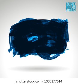 Blue brush stroke and texture. Grunge vector abstract hand - painted element. Underline and border design.