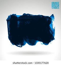 Blue brush stroke and texture. Grunge vector abstract hand - painted element. Underline and border design.