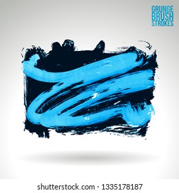 Blue brush stroke and texture. Grunge vector abstract hand - painted element. Underline and border design.