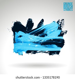 Blue brush stroke and texture. Grunge vector abstract hand - painted element. Underline and border design.