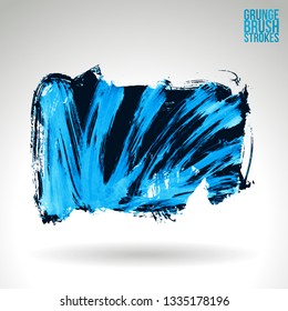 Blue brush stroke and texture. Grunge vector abstract hand - painted element. Underline and border design.